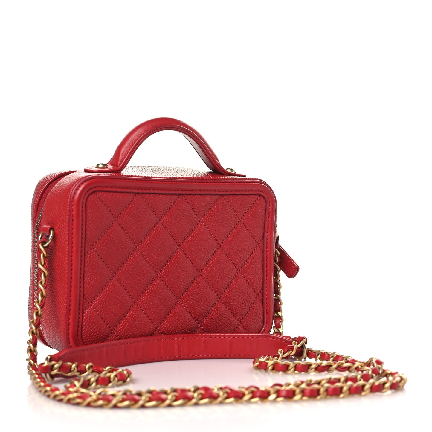 Caviar Quilted Small CC Filigree Vanity Case Red