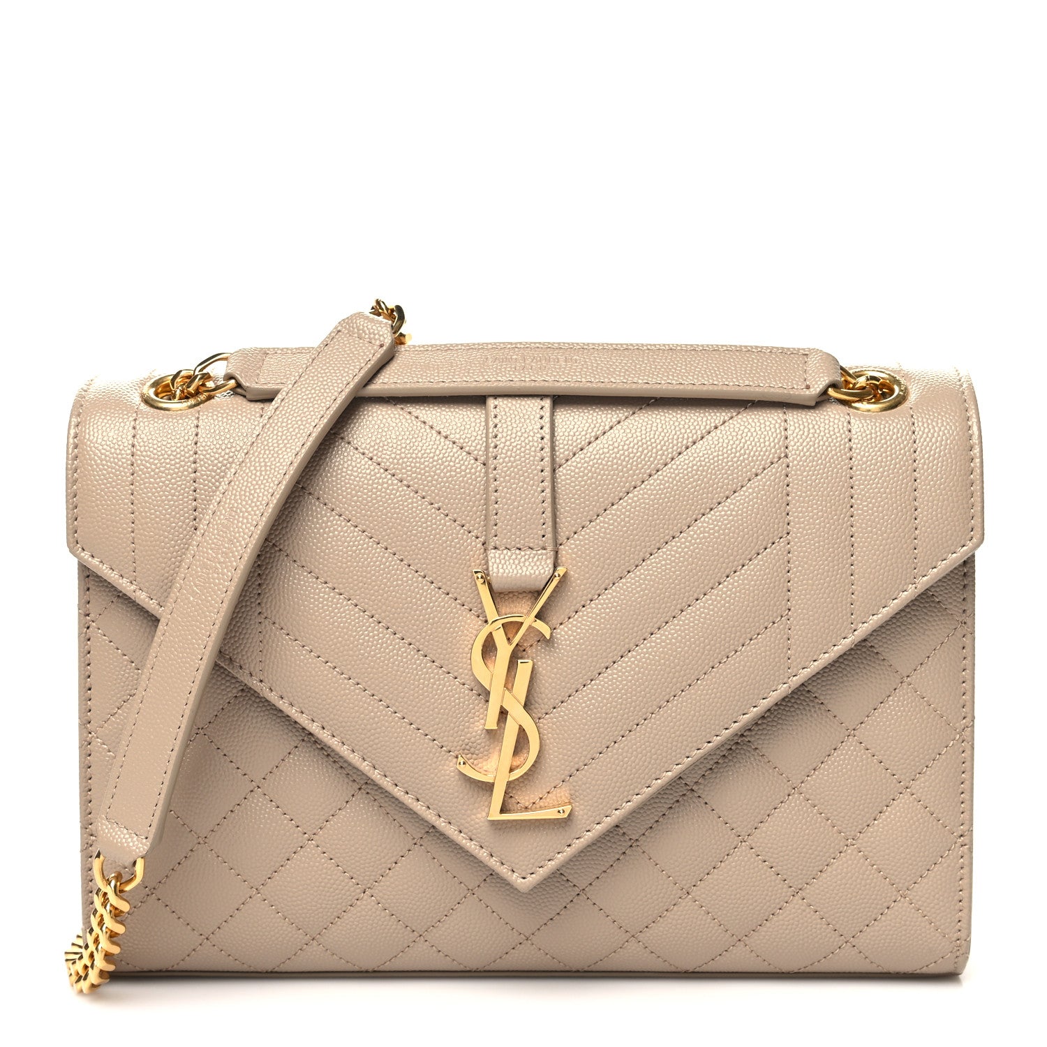 Saint Laurent Grain De Poudre Textured Mixed Matelasse Medium Triquilt Monogram Satchel Dark Beige 1 of 9