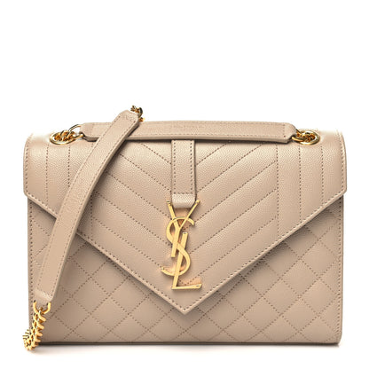 Saint Laurent Grain De Poudre Textured Mixed Matelasse Medium Triquilt Monogram Satchel Dark Beige 1 of 9