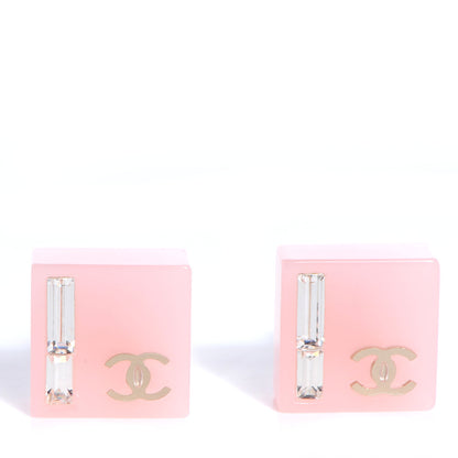 Chanel Resin Baguette Crystal Geometric Square CC Earrings Pink 1 of 4