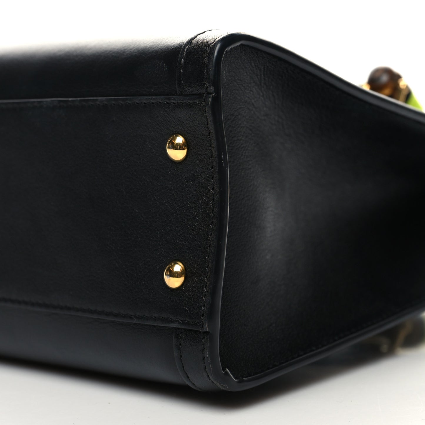 Calfskin Small Diana Tote Bag Black Yellow Fluo