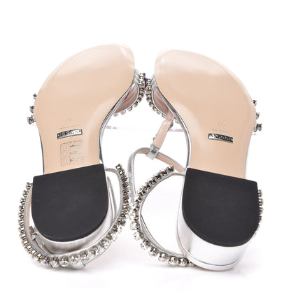 Gucci Nappa Silk Crystal Bertie T-Strap Low Heel Sandals 37 Argento 5 of 8