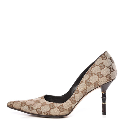 Gucci Monogram Malaga Kid Pumps 7 Biege Ebony Cocoa 1 of 12