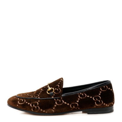Gucci Velvet GG Monogram Horsebit Womens Jordaan Loafers 38 Brown Black 1 of 10