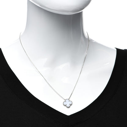 Van Cleef & Arpels 18K White Gold Chalcedony Vintage Alhambra Pendant Necklace 2 of 6