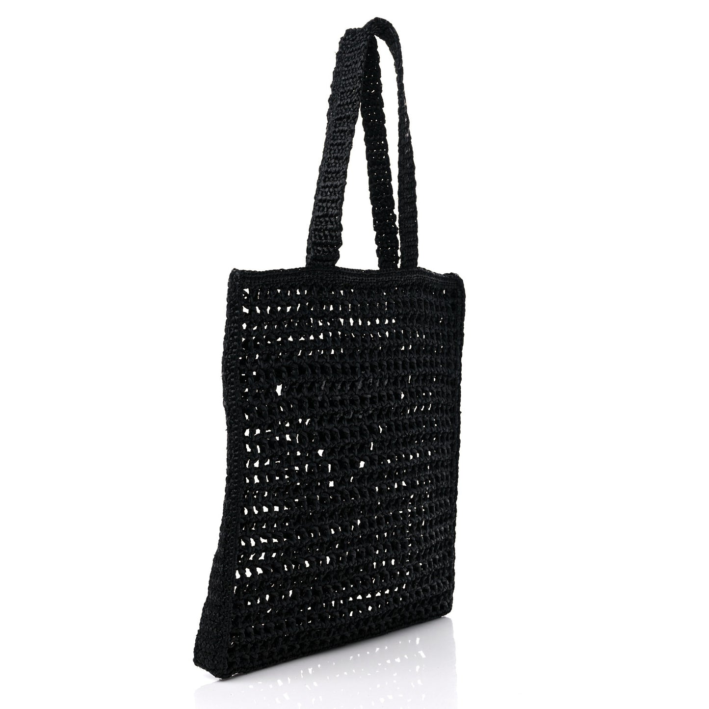 Yarn Raffia Effect Crochet Logo Embroidered Tote Bag Black