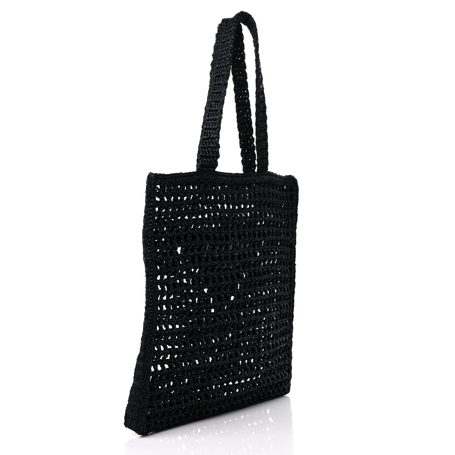 Prada Yarn Raffia Effect Crochet Logo Embroidered Tote Bag Black 3 of 8