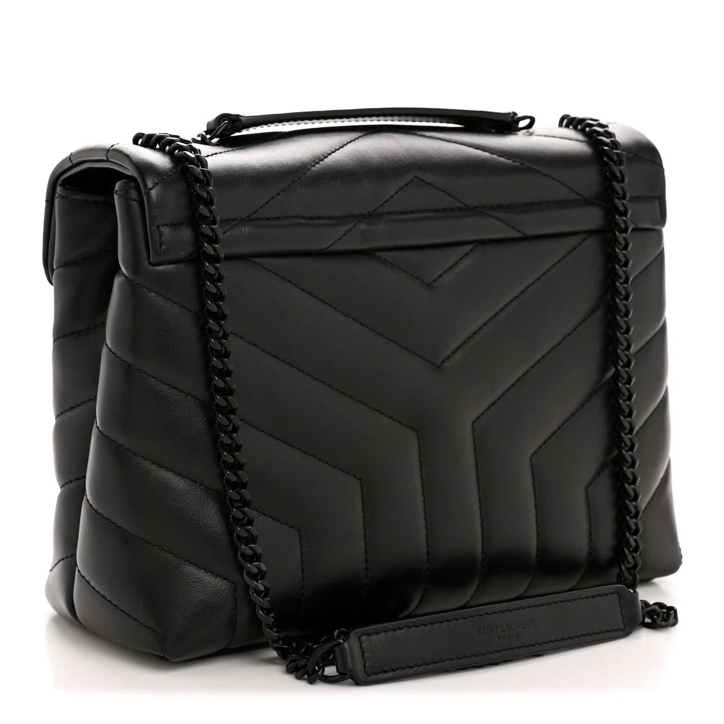 Calfskin Y Quilted Monogram Monochrome Small Loulou Chain Satchel Black