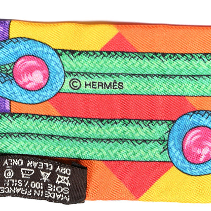 Hermes Silk Brandebourgs Twilly Orange Bouton D'Or Violet 3 of 4