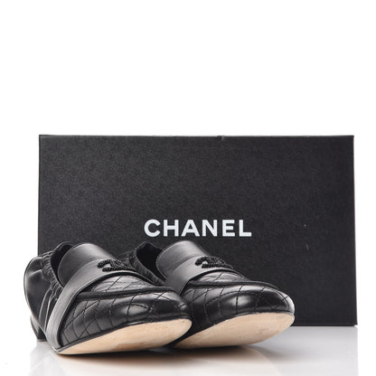 Chanel Laminated Lambskin Womens Quilted Elastic CC Moccasin Loafers 37.5 Black 12 of 12