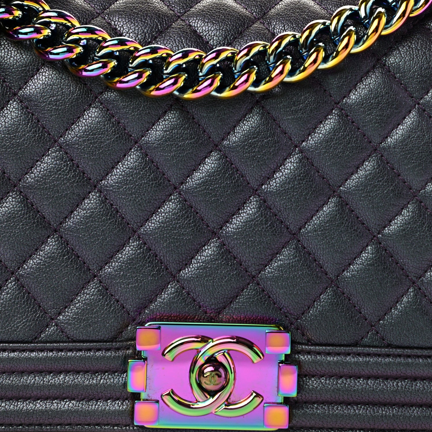 Chanel Iridescent Goatskin Quilted Medium Boy Flap Purple 8 of 11