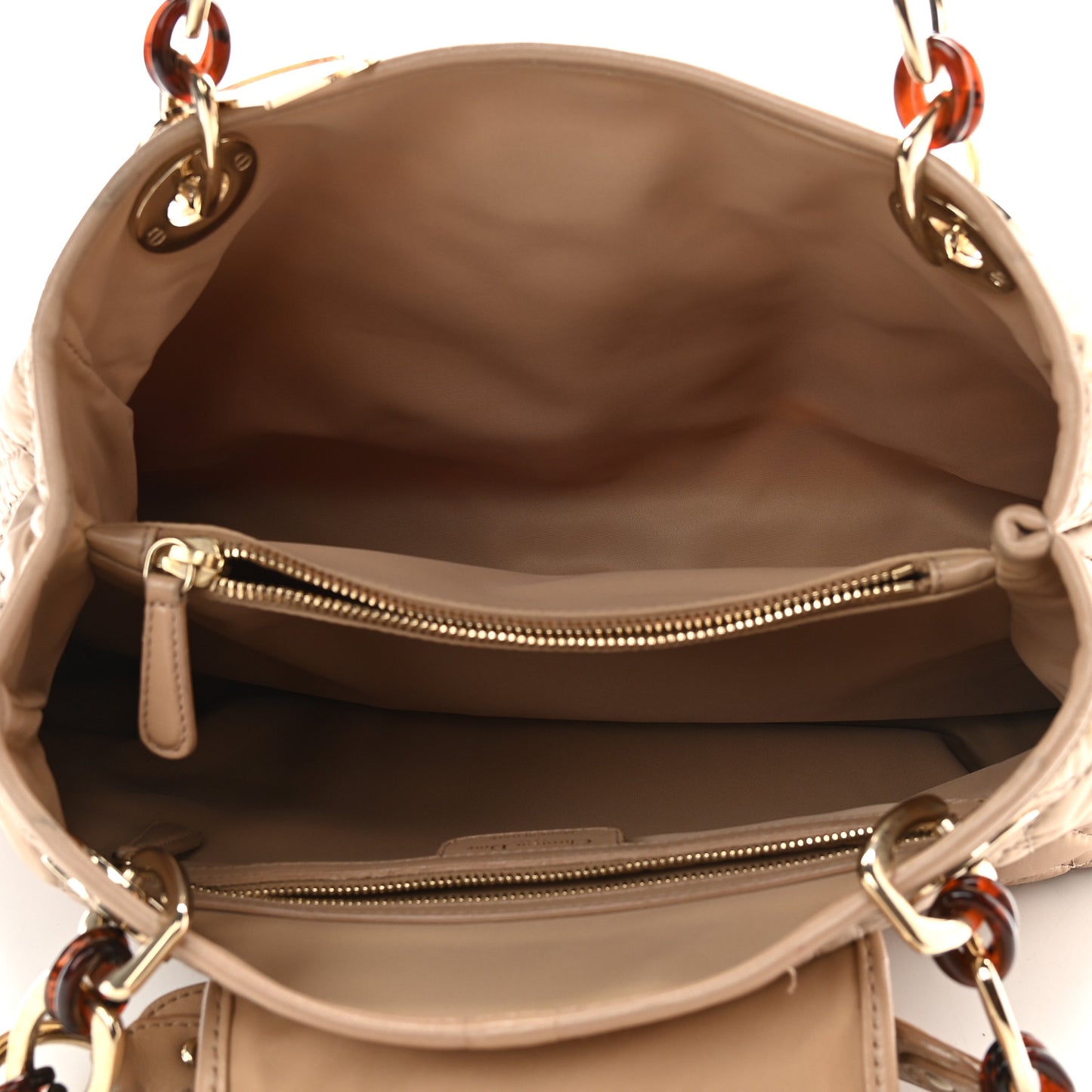 Satin Cannage Charming Lock Flap Shoulder Bag Beige