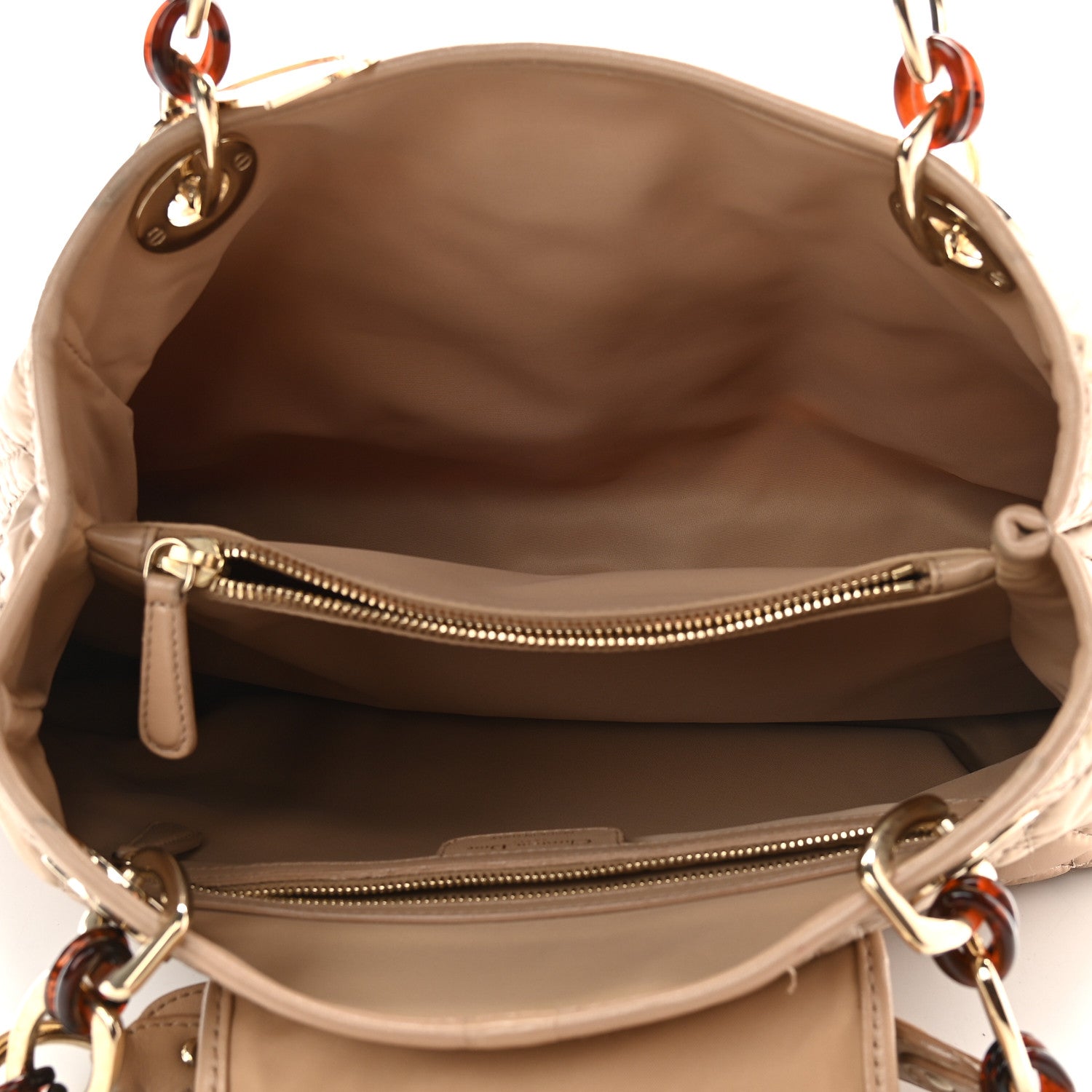 Christian Dior Satin Cannage Charming Lock Flap Shoulder Bag Beige 5 of 9