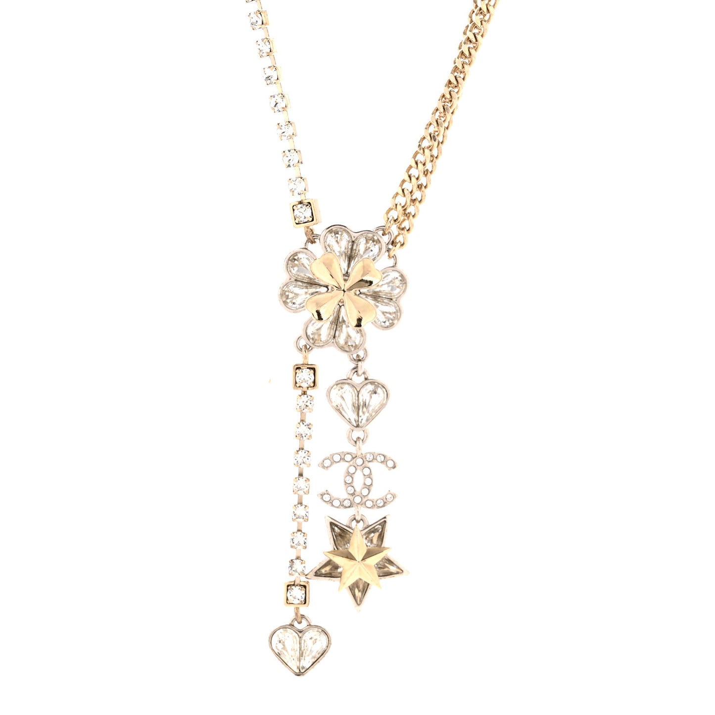Crystal Clover Heart Star CC Drop Necklace Silver Gold