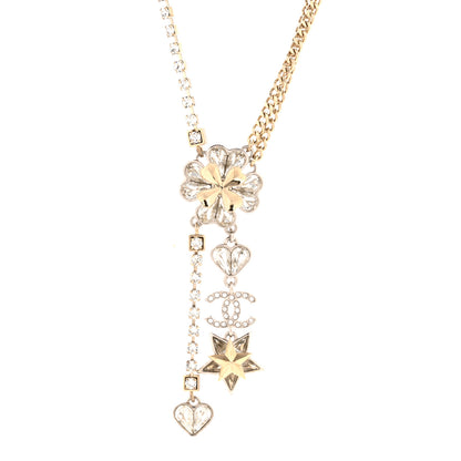Chanel Crystal Clover Heart Star CC Drop Necklace Silver Gold 4 of 7