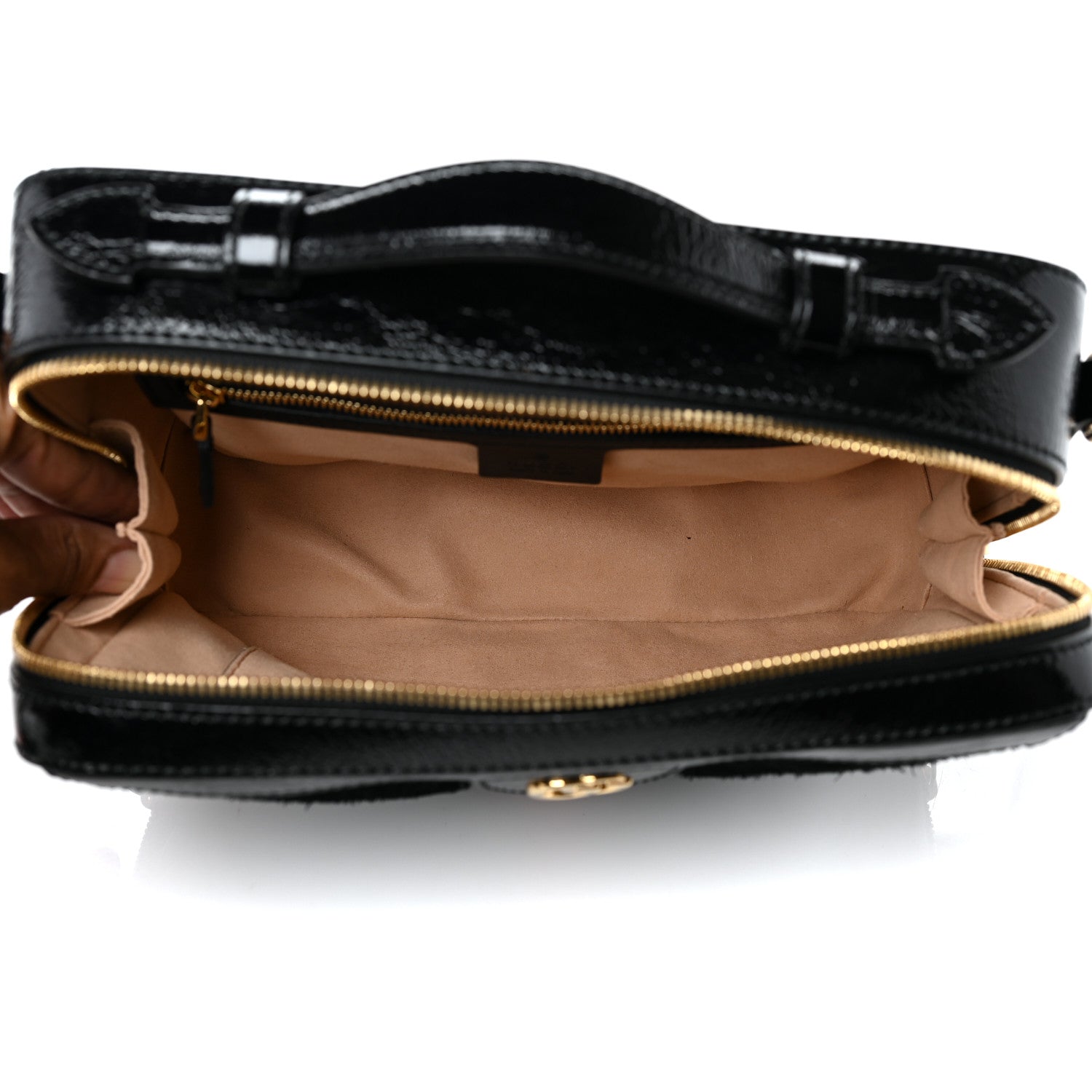 Gucci Suede Patent Web Small Ophidia Top Handle Shoulder Bag Black 5 of 11