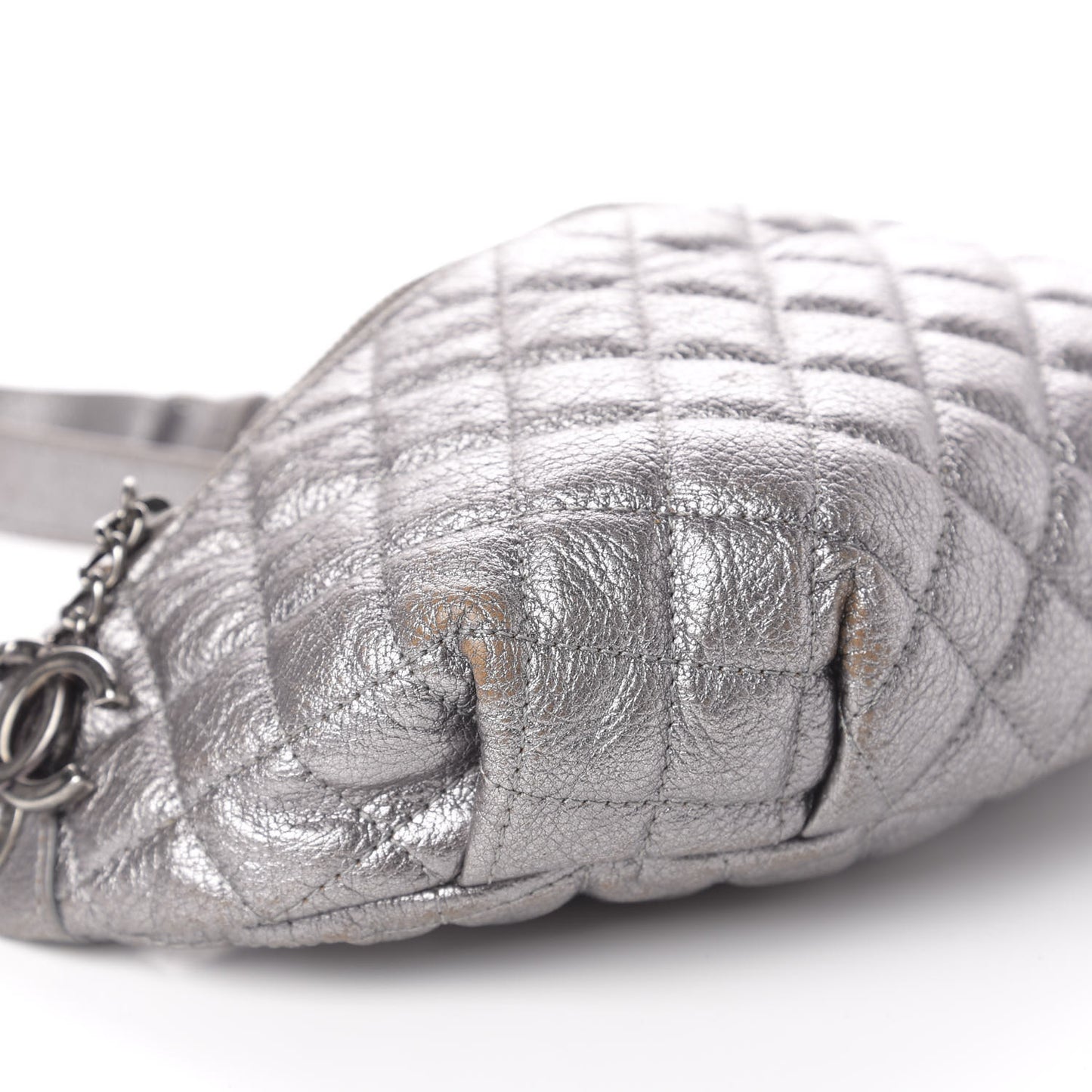 Metallic Goatskin Quilted Banane Waist Bag Fanny Pack Silver