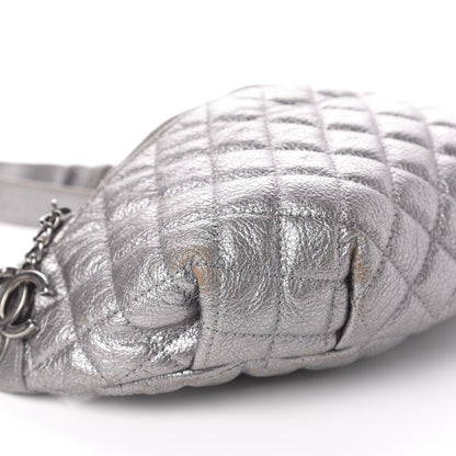 Chanel Metallic Goatskin Quilted Banane Waist Bag Fanny Pack Silver 9 of 13