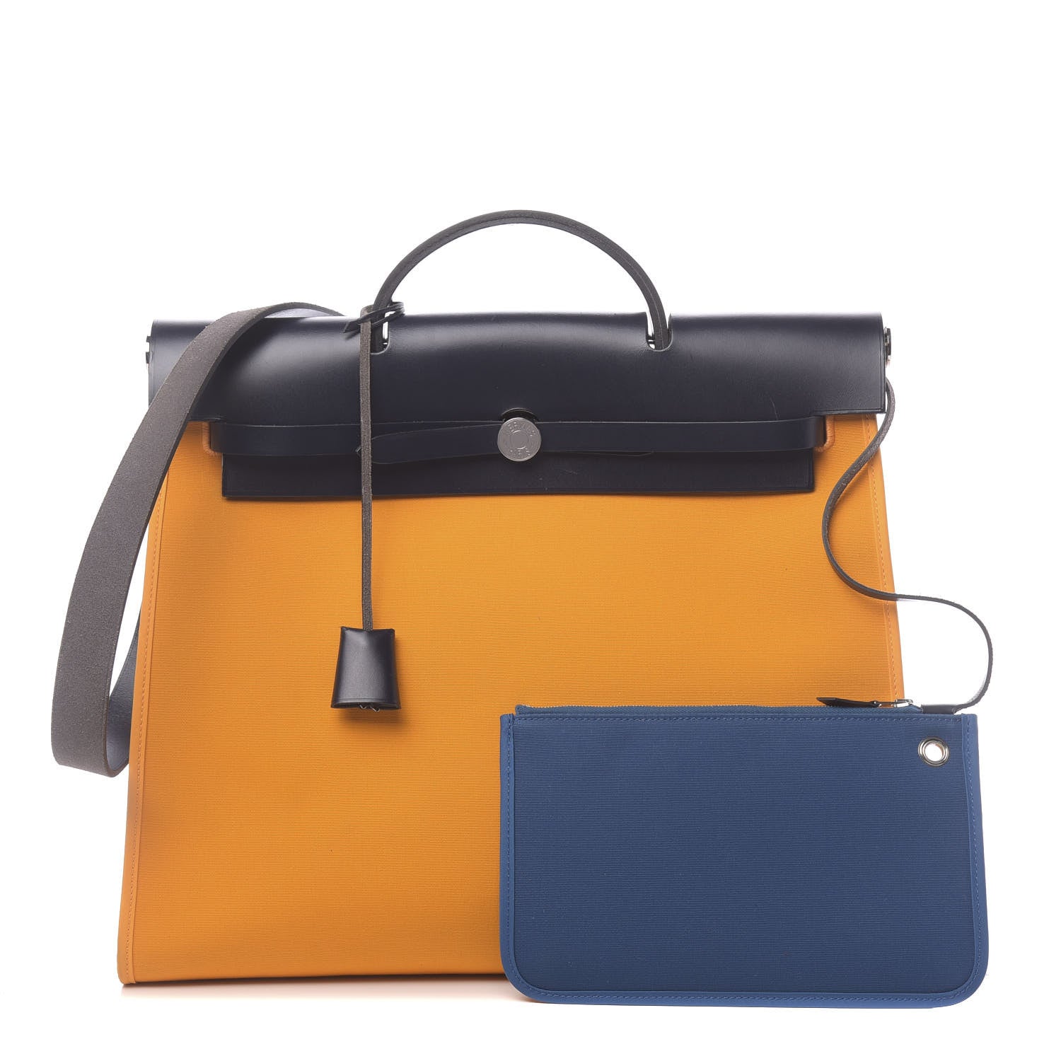 Hermes Vache Hunter Toile Herbag Zip 39 MM Jaune D'or Bleu Izmir Bleu Royale 2 of 19