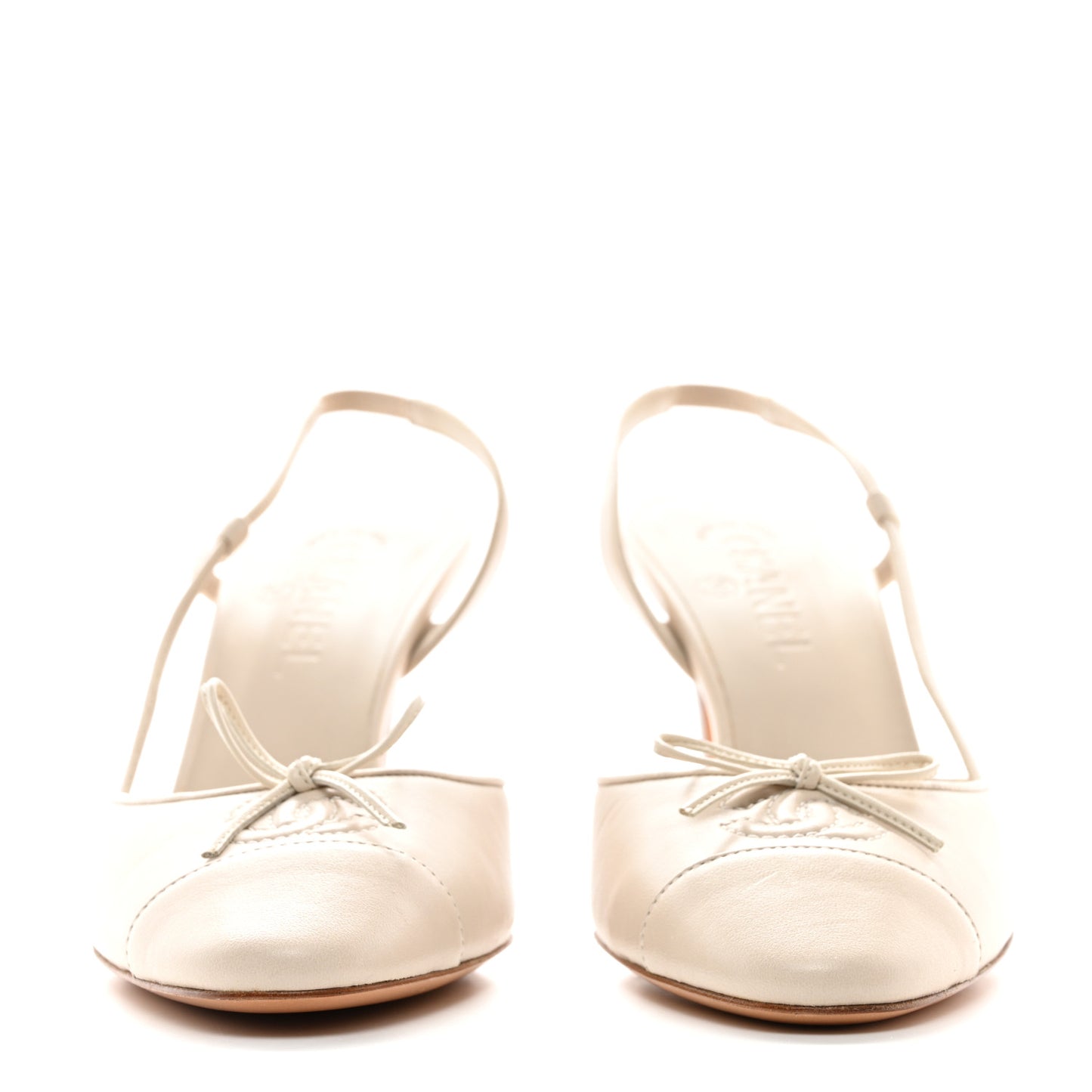 Lambskin Cap Toe Bow Slingback Pumps 39 Beige
