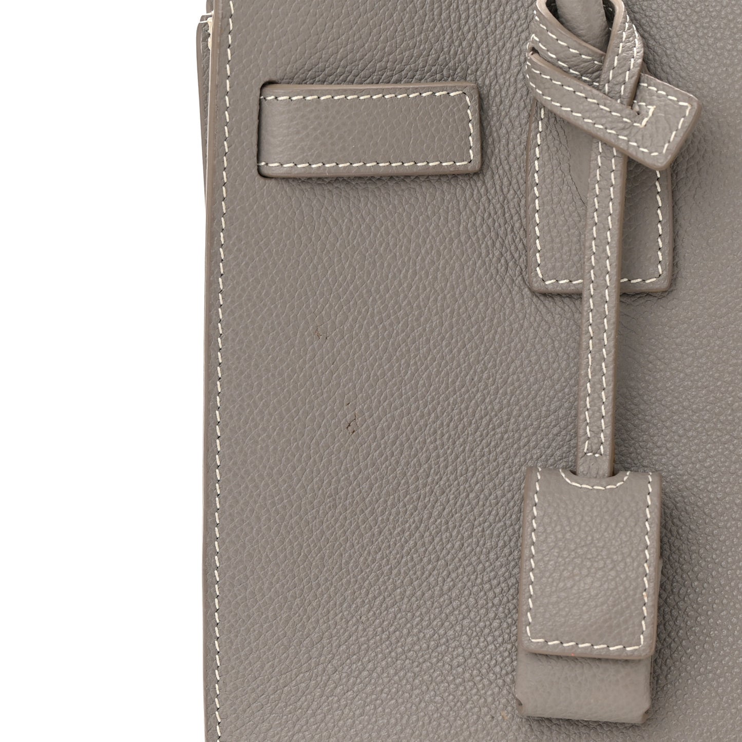 Grained Calfskin Topstich Baby Sac De Jour Fog