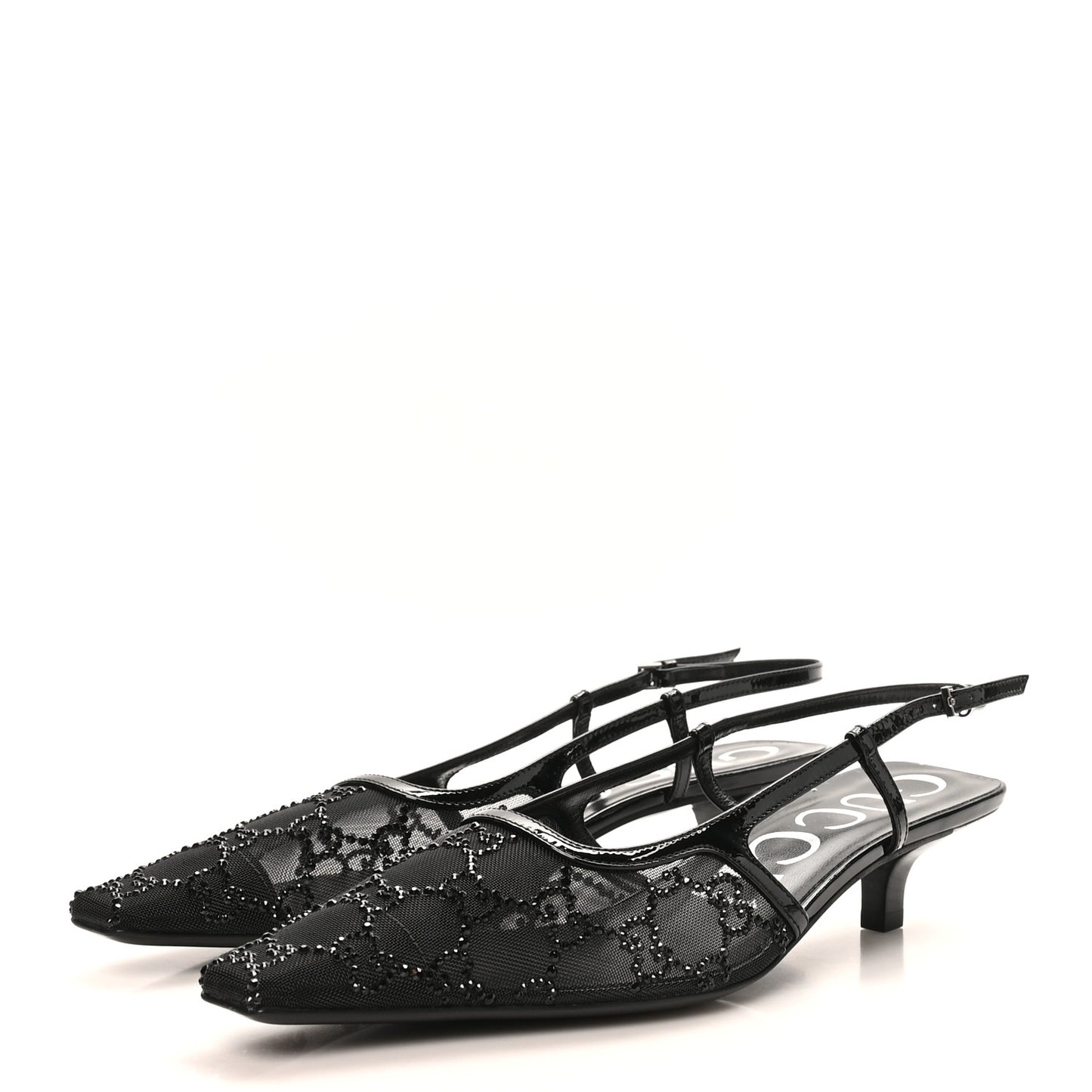 Tela Retino Kid Scamosciato Crystal GG Monogram Square G 35mm Slingback Pumps 38.5 Black
