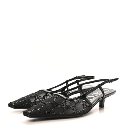Gucci Tela Retino Kid Scamosciato Crystal GG Monogram Square G 35mm Slingback Pumps 38.5 Black 4 of 8