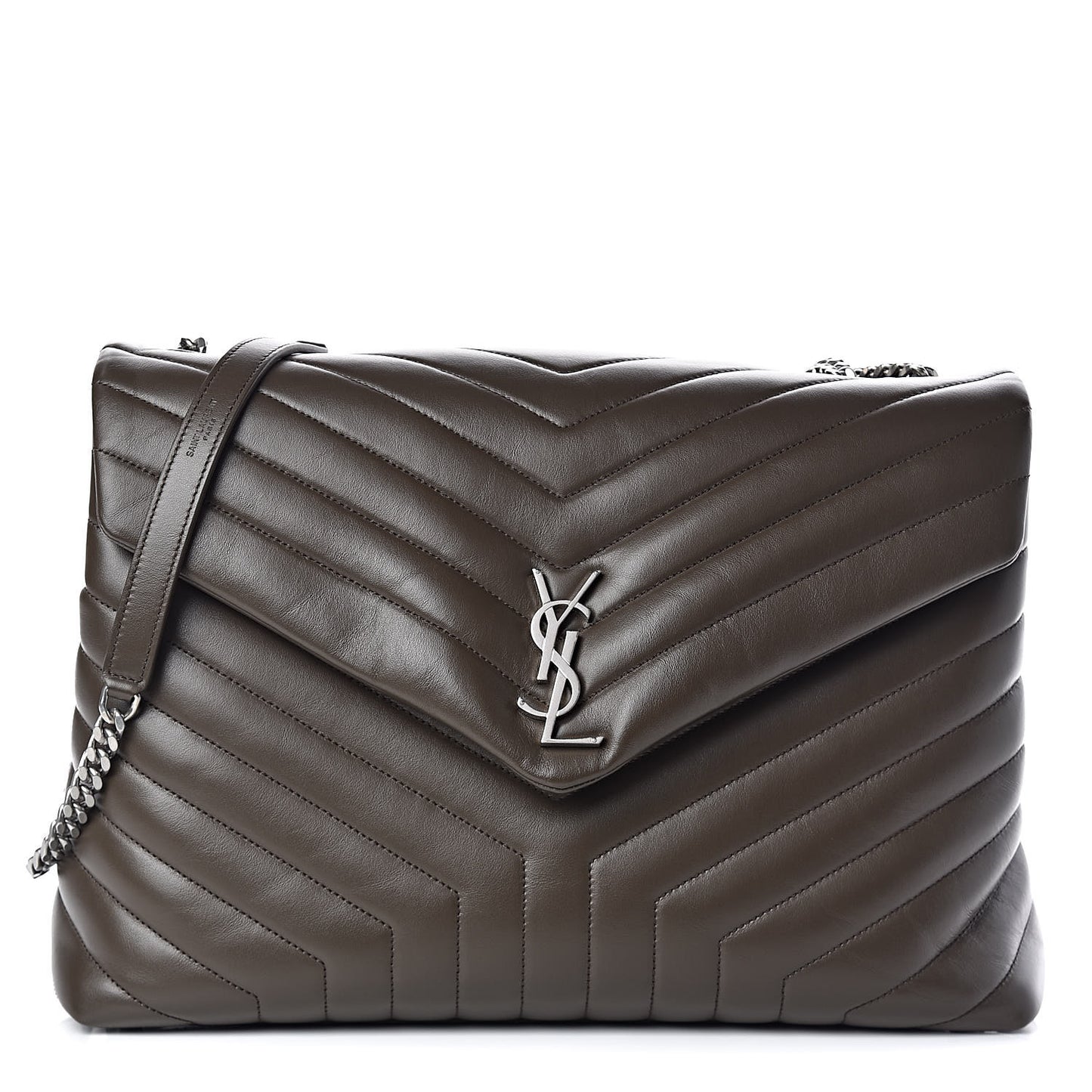 Calfskin Y Quilted Monogram Large Loulou Chain Satchel Kaki Fonce