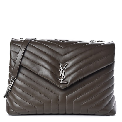 Saint Laurent Calfskin Y Quilted Monogram Large Loulou Chain Satchel Kaki Fonce 1 of 11