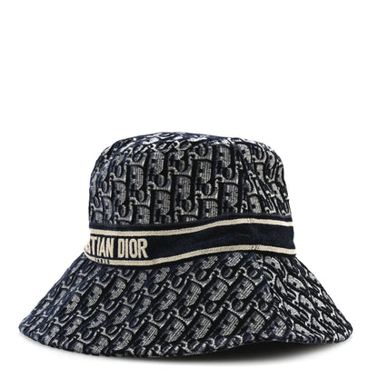 Christian Dior Velvet Oblique Large Brim Bucket Hat 58 Bleu Marine 1 of 8