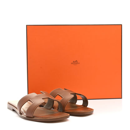 Hermes Box Calfskin Oran Sandals 37.5 Gold 9 of 9