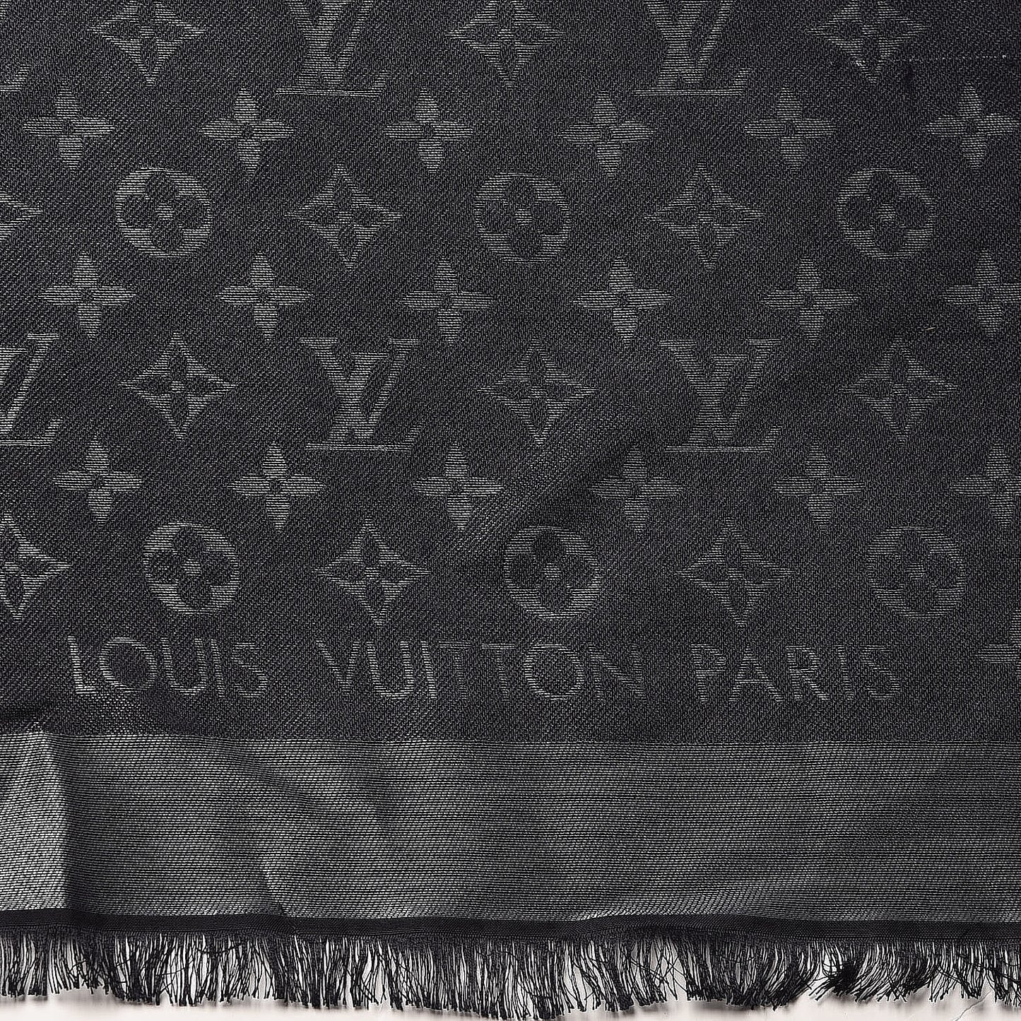 Silk Lurex Wool Monogram Shine Shawl Black