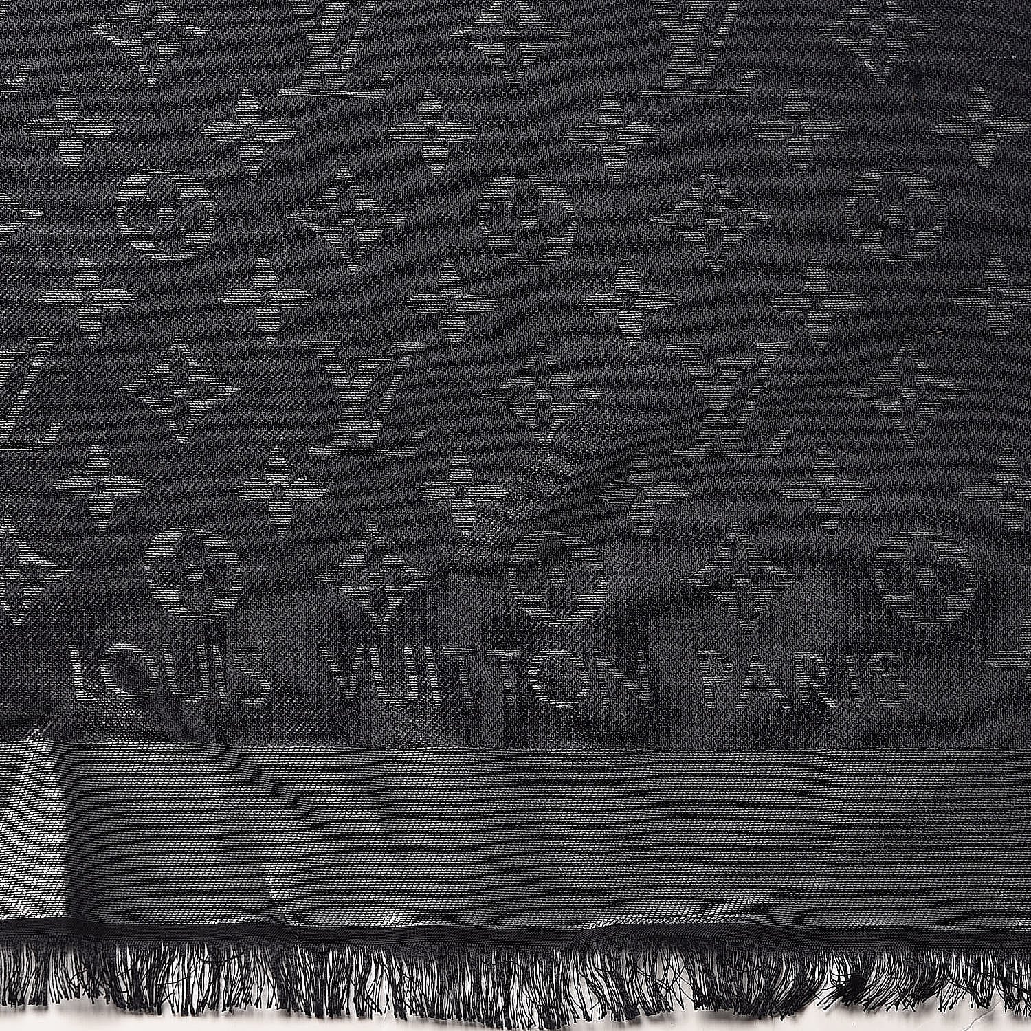 Louis Vuitton Silk Lurex Wool Monogram Shine Shawl Black 2 of 3