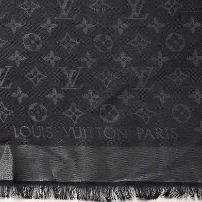 Louis Vuitton Silk Lurex Wool Monogram Shine Shawl Black 2 of 3