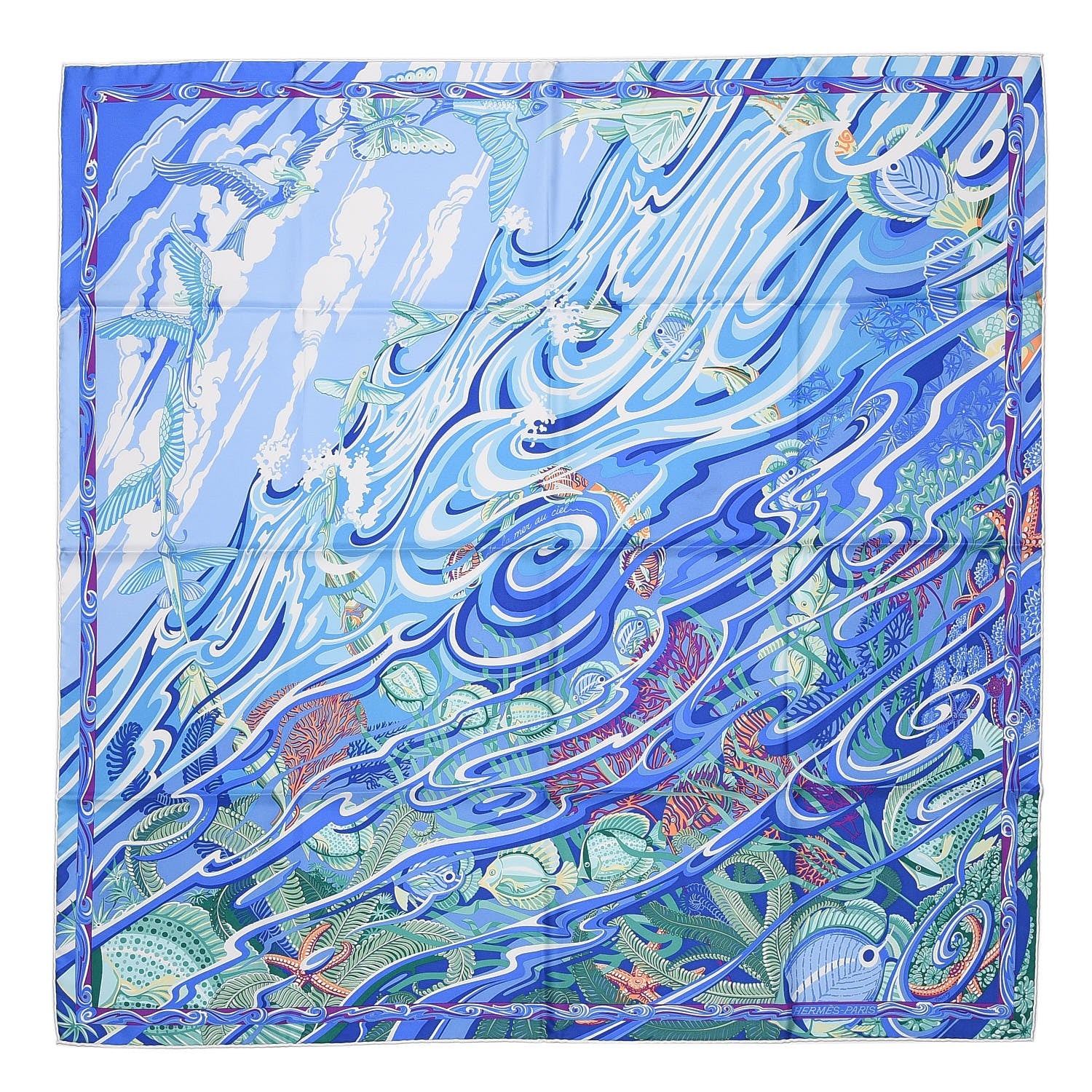 Hermes Silk De la Mer Au Ciel Scarf 90 1 of 4