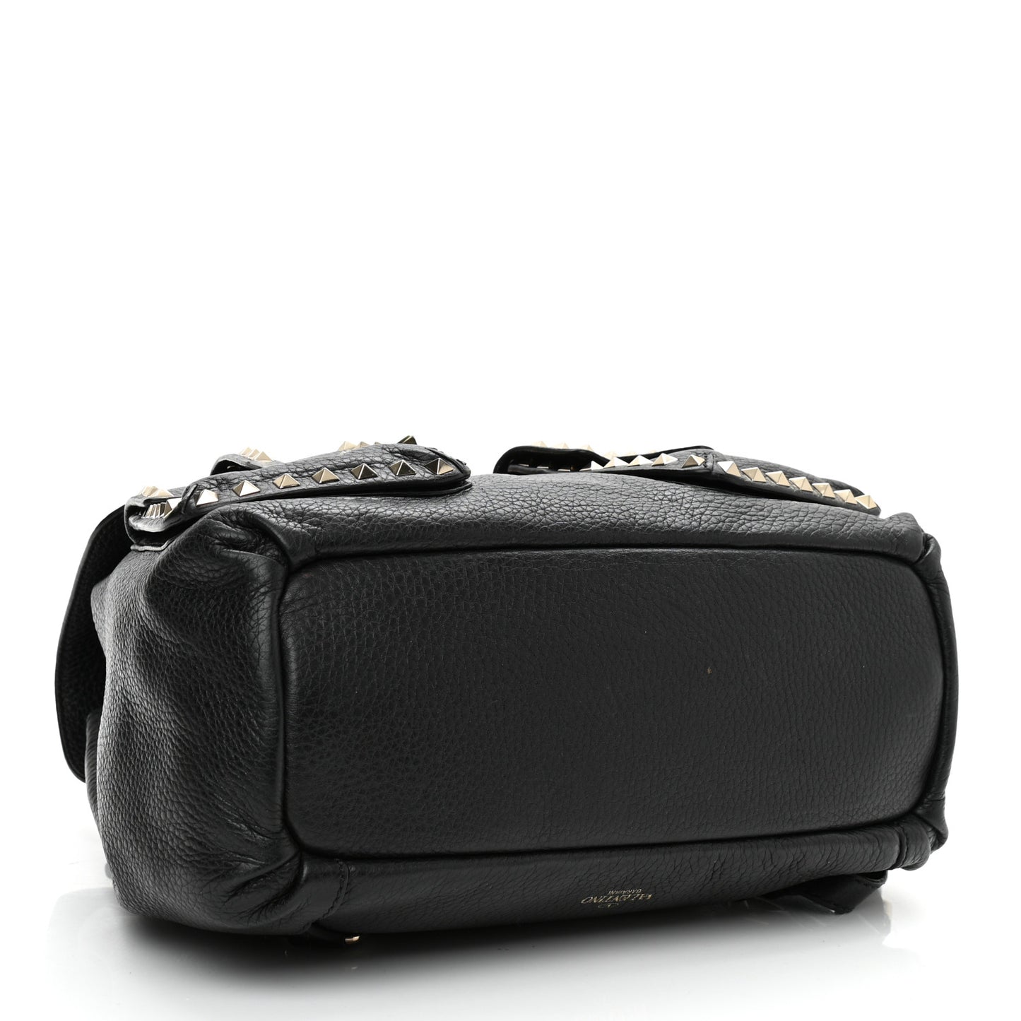 Pebbled Calfskin Rockstud Double Pocket Backpack Black