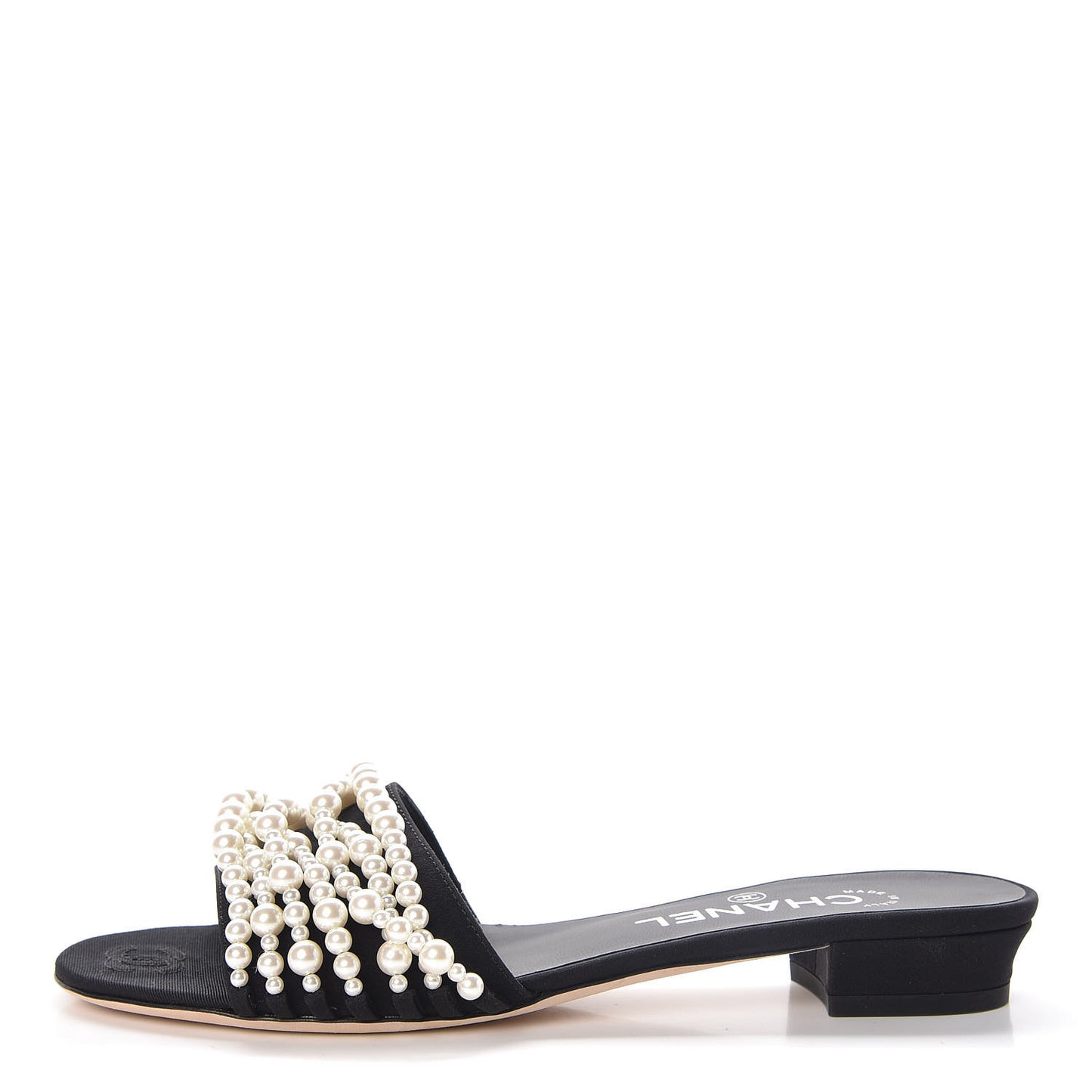 Satin Pearl Mules 37 Black