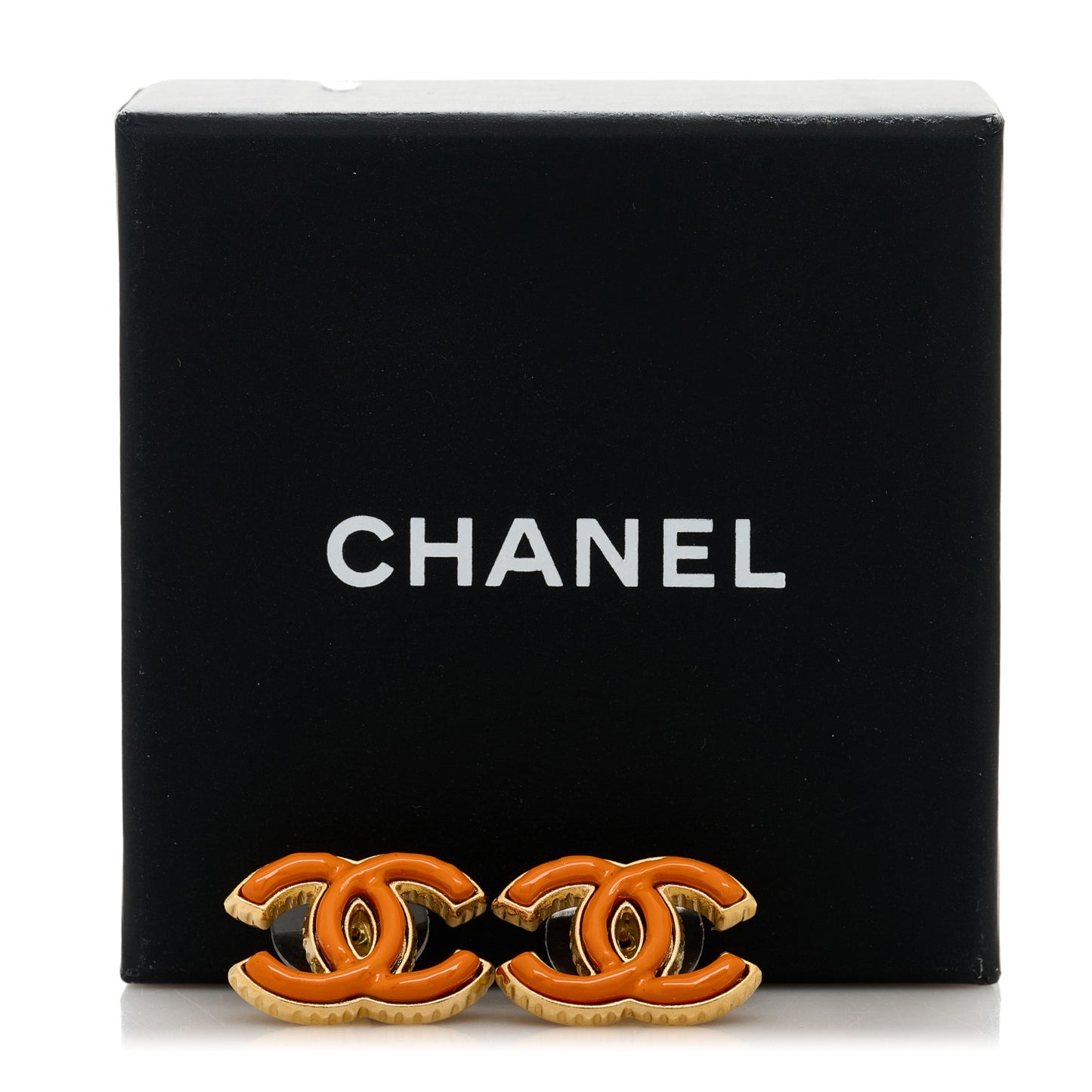 Metal Enamel CC Earrings Gold Orange