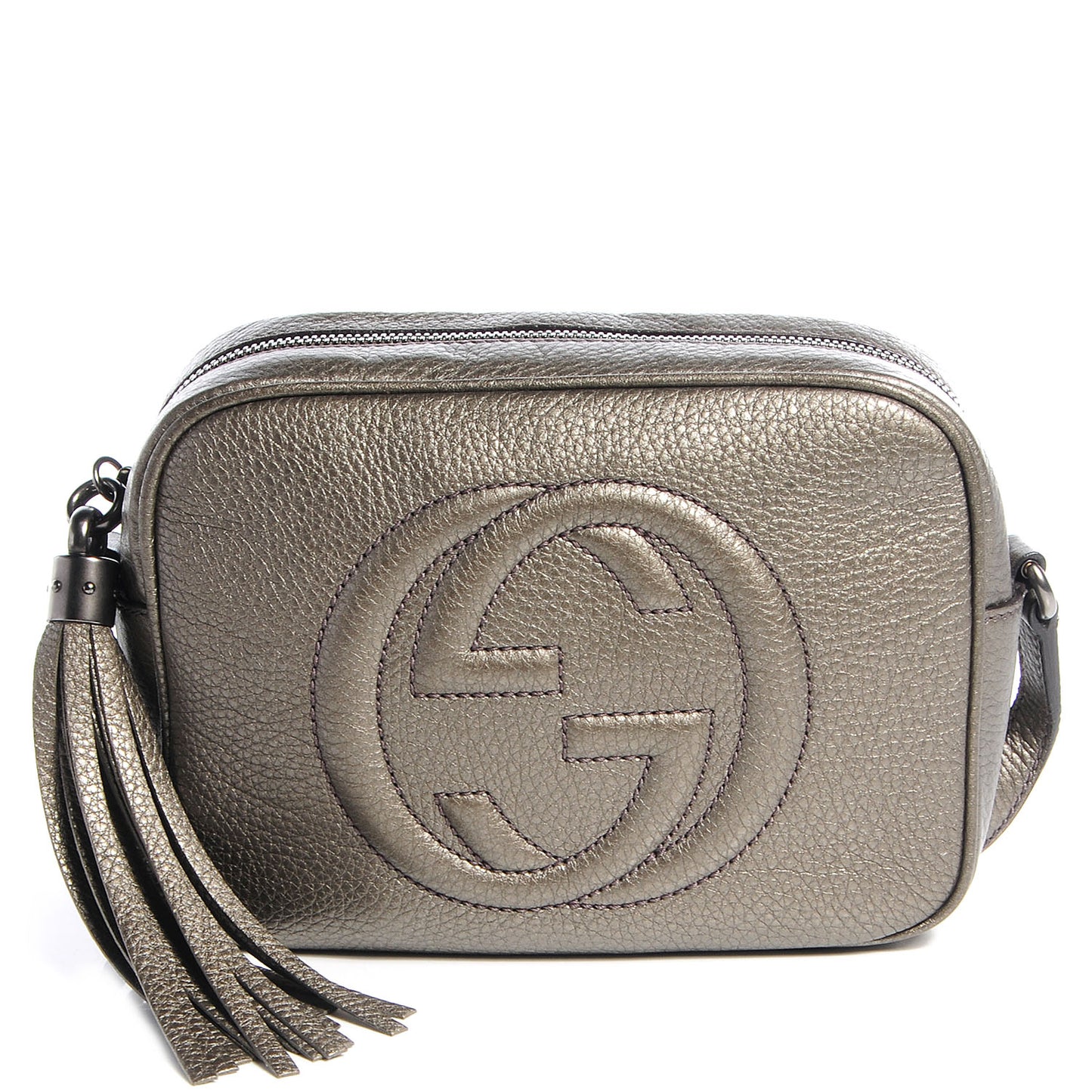 Metallic Pebbled Calfskin Small Soho Disco Bag Sasso