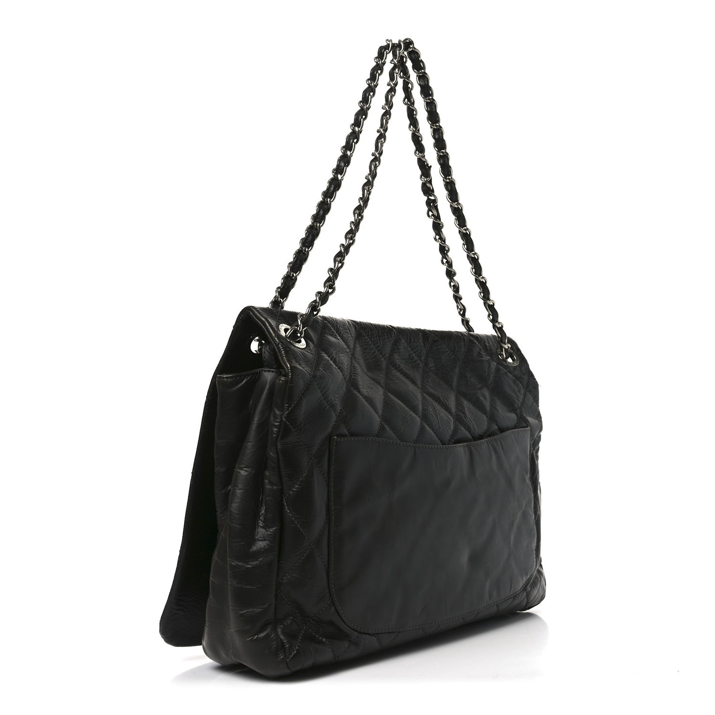 Glazed Calfskin Quilted CC XL Single Flap Black