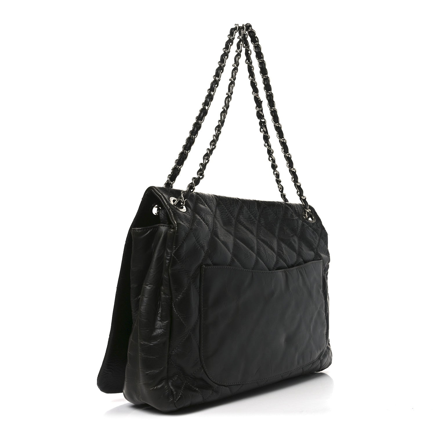 Chanel Glazed Calfskin Quilted CC XL Single Flap Black 3 of 10