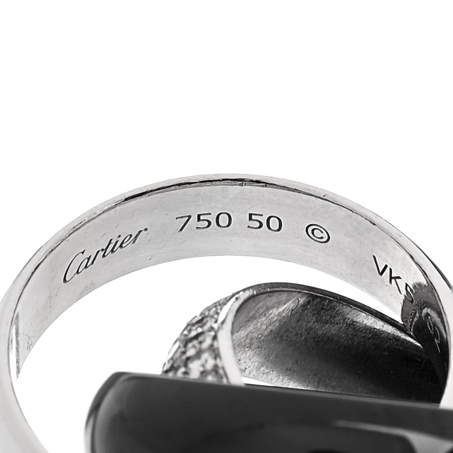Cartier 18K White Gold Black Ceramic Diamond Classic Trinity Paved Ring 50 5.5 4 of 5
