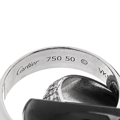 Cartier 18K White Gold Black Ceramic Diamond Classic Trinity Paved Ring 50 5.5 4 of 5