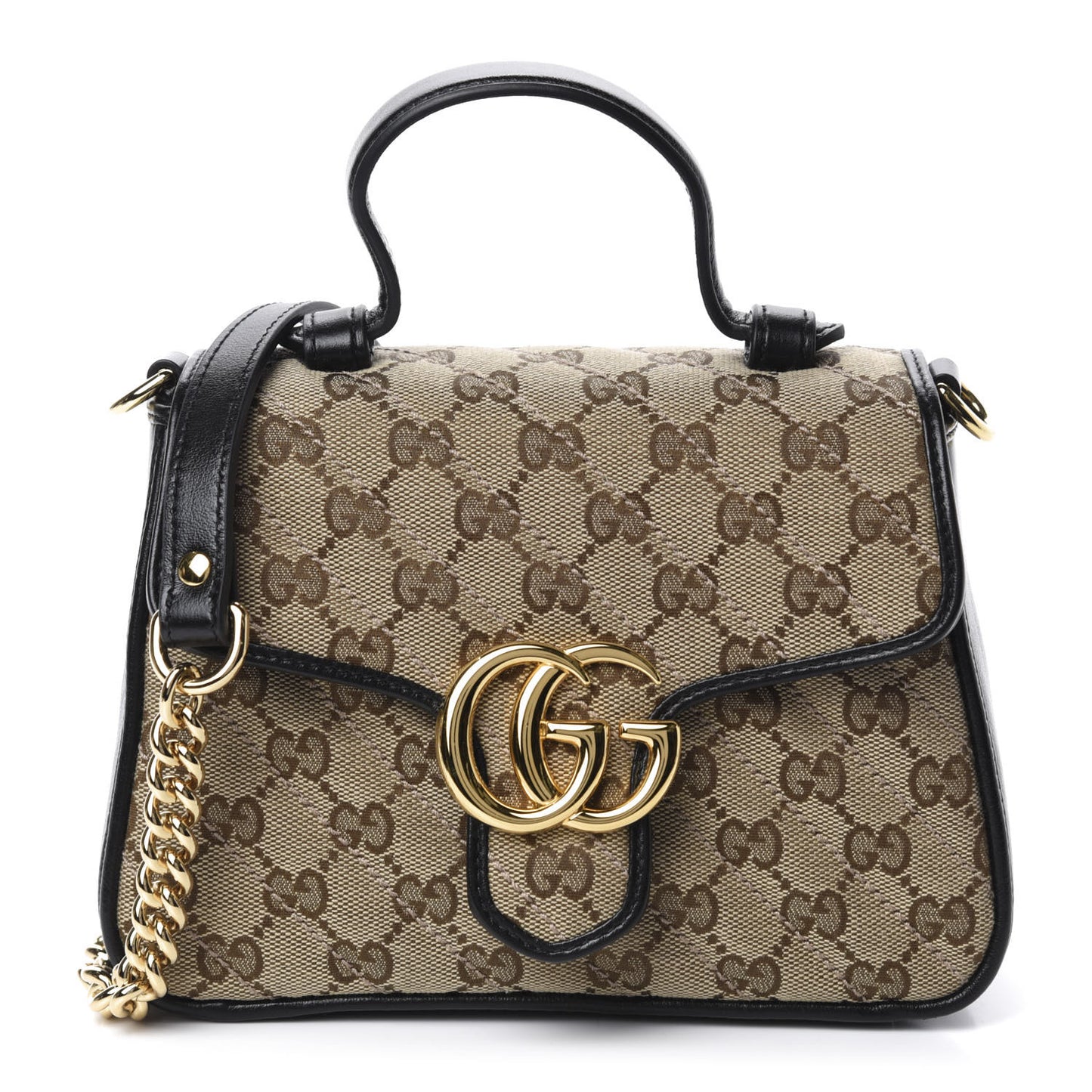 Monogram Azalea Calfskin Matelasse Diagonal Mini GG Marmont Top Handle Shoulder Bag Beige Ebony Black