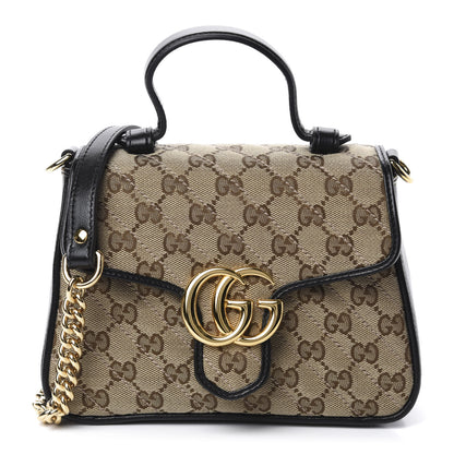 Gucci Monogram Azalea Calfskin Matelasse Diagonal Mini GG Marmont Top Handle Shoulder Bag Beige Ebony Black 1 of 11