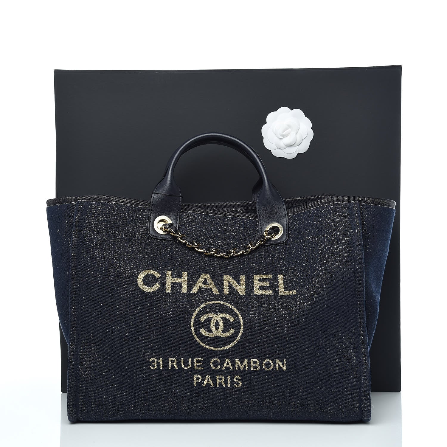 Chanel Lurex Canvas Medium Deauville Tote Navy Blue Gold 12 of 12