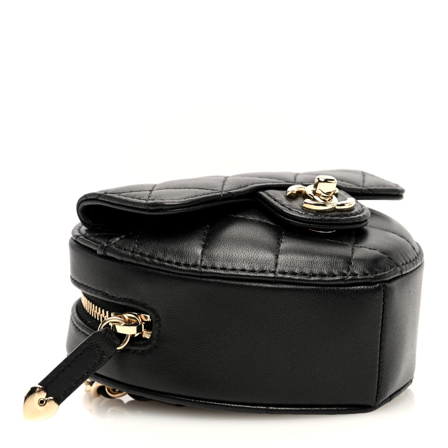 Chanel Lambskin Quilted CC In Love Heart Waist Belt Bag With Chain Black 4 of 10