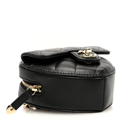Chanel Lambskin Quilted CC In Love Heart Waist Belt Bag With Chain Black 4 of 10