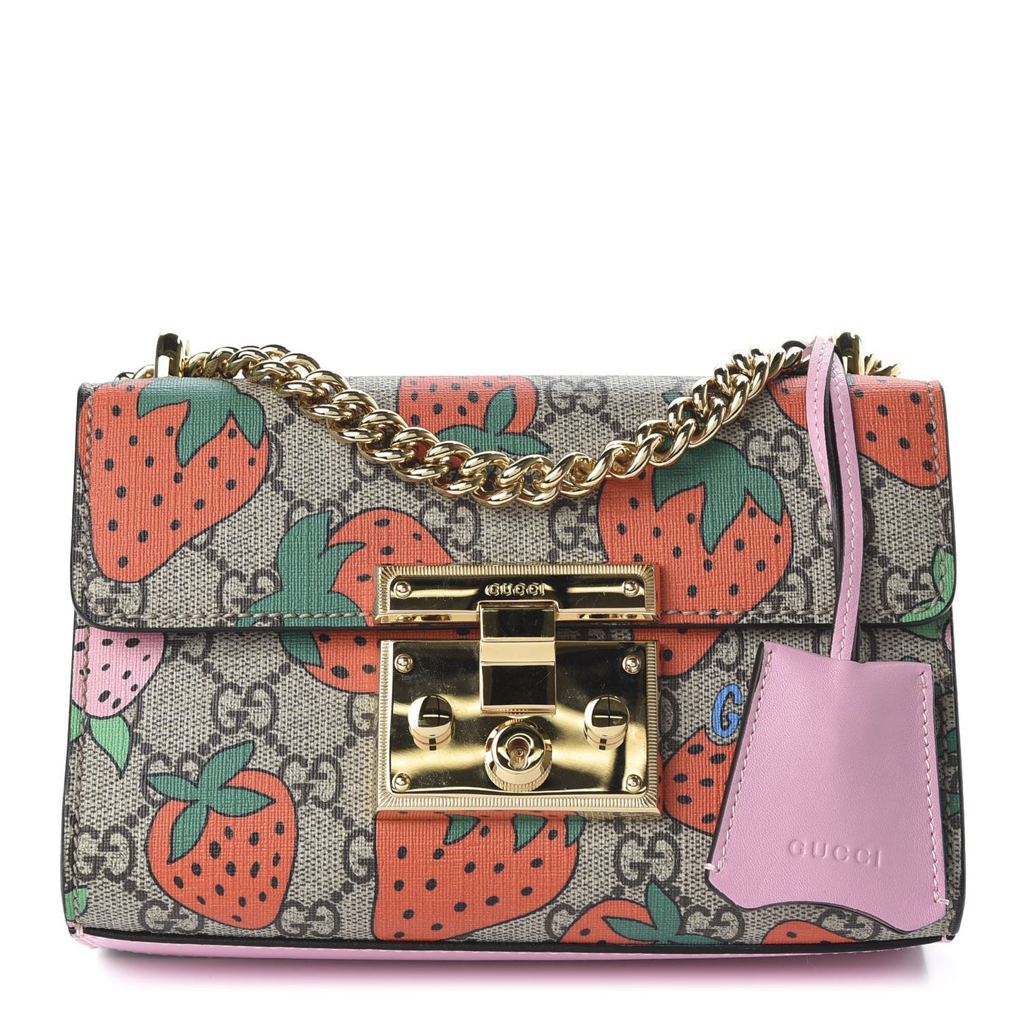 GG Supreme Monogram Strawberry Small Padlock Shoulder Bag