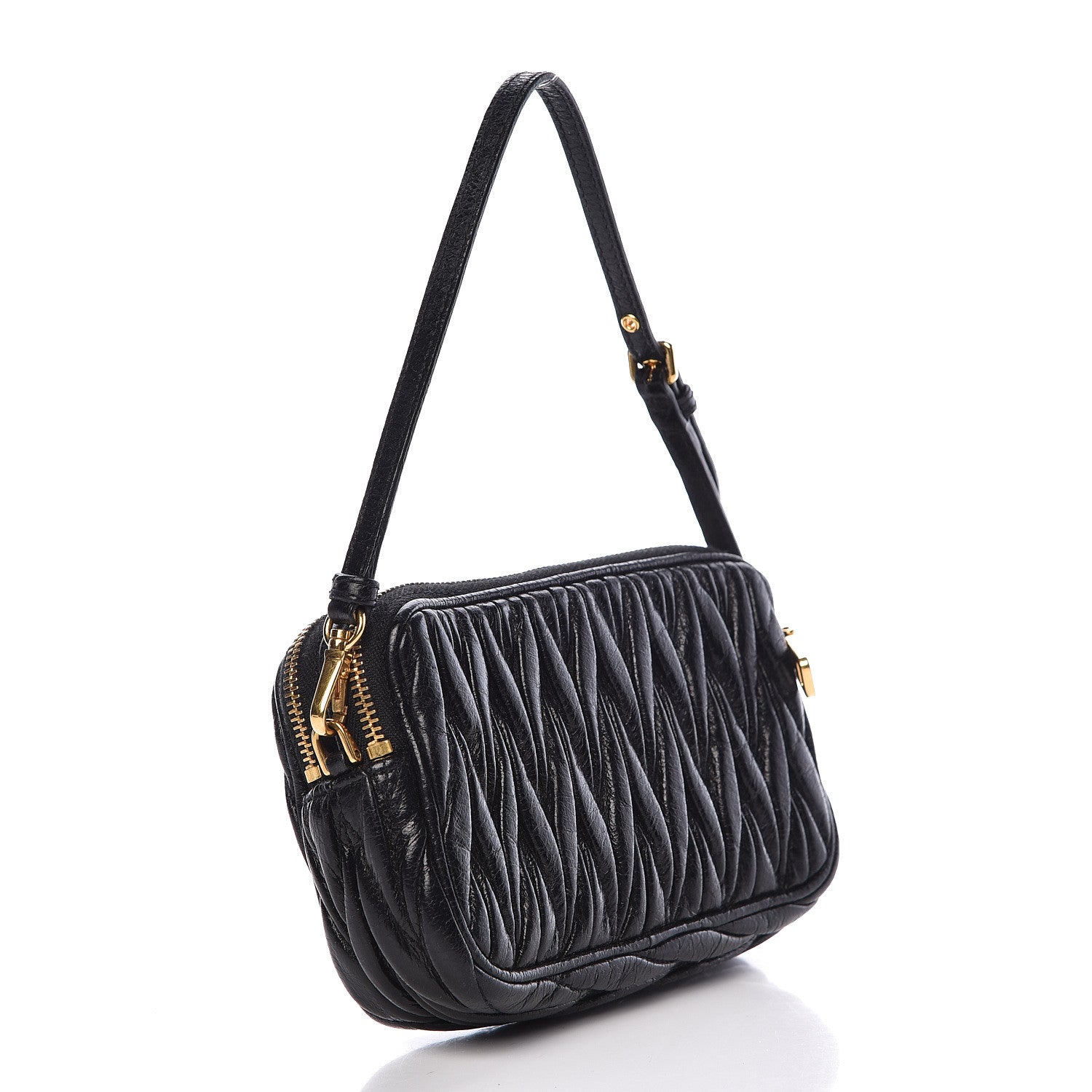 Miu Miu Vitello Lux Matelasse Double Zip Wristlet Black 3 of 9